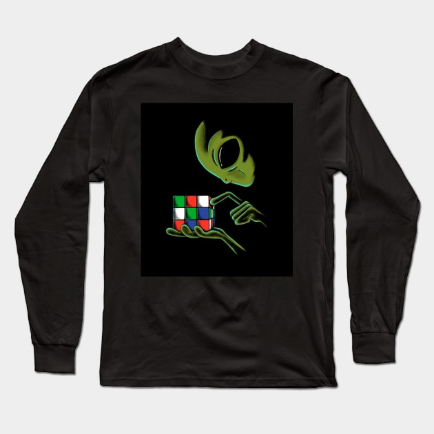 Alien with cube Long Sleeve T-Shirt by coffeeman